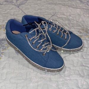 Casual Men's Blue Low-Top Sneakers with Sparkle Laces